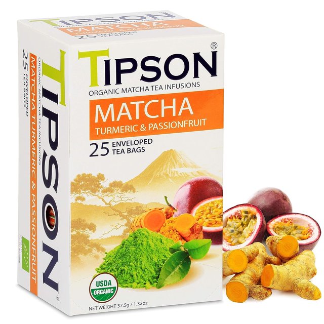 Tipson Organic Matcha Tea Infusions Matcha Turmeric and Passion Fruit
