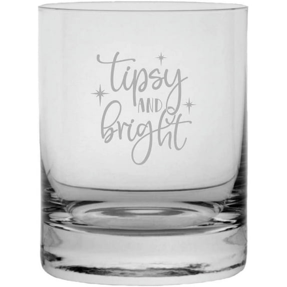 Tipsy And Bright Merry Christmas Etched 11oz Crystal Rocks Whisky Glass