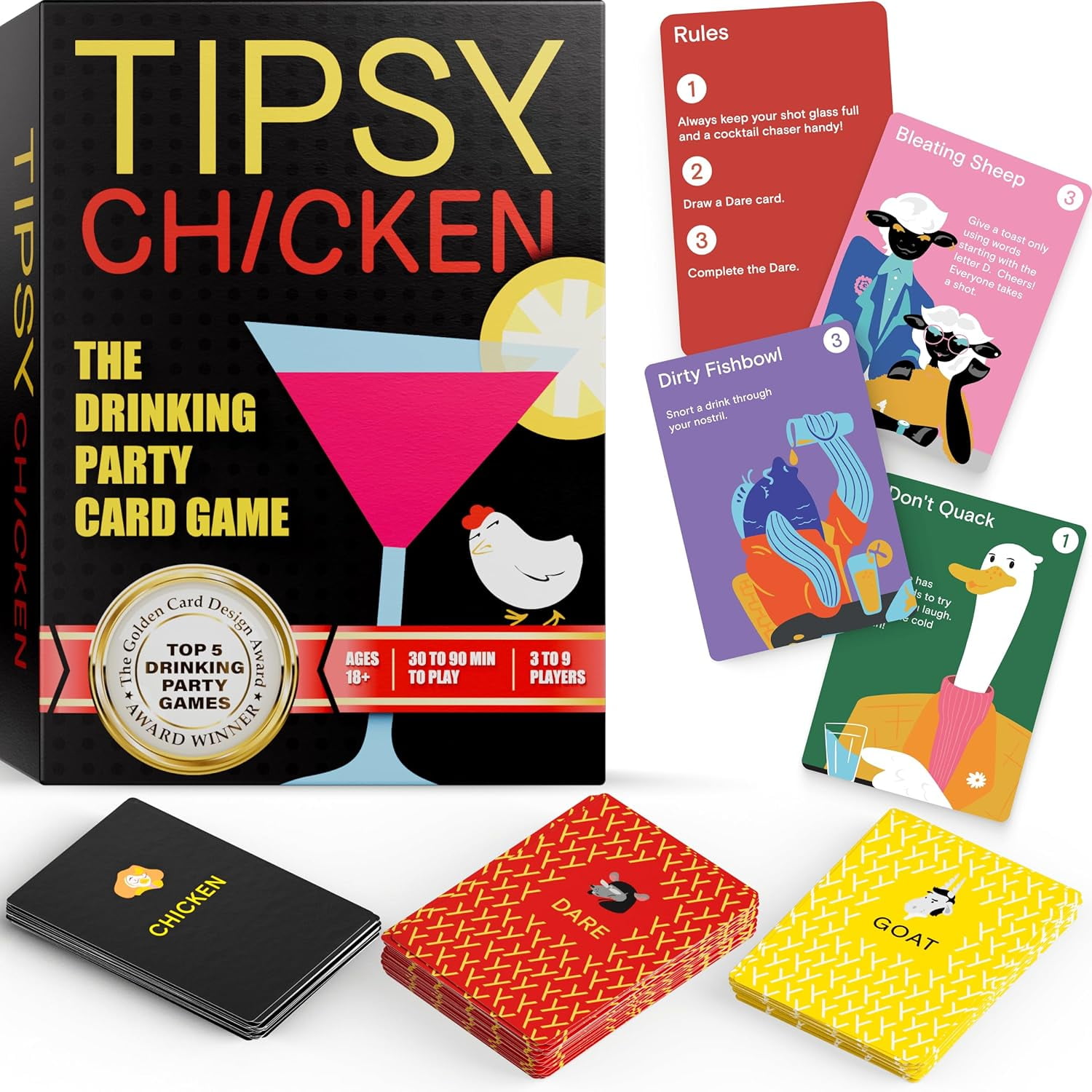 Fun, Funny Night Dare Play Tipsy Chicken Drinking Card Game for Adults