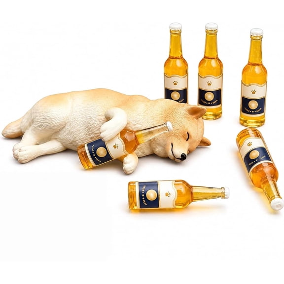 Tipsy Dog Figurines, Drunken Shiba Inu Car Ornament, Cute Resin Dashboard Decoration