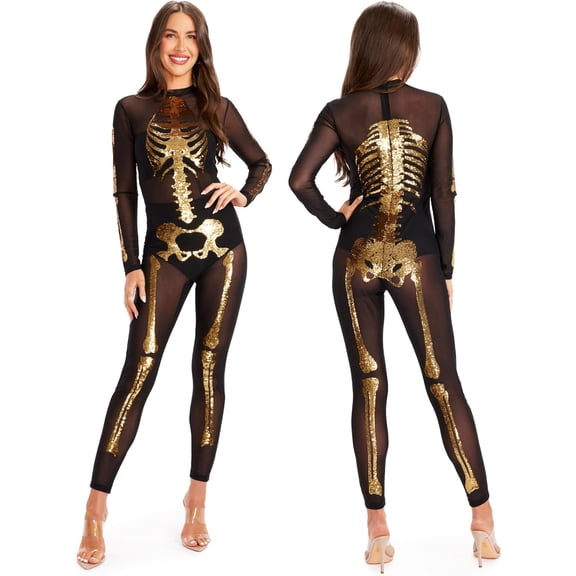 Tipsy Elves Form Fitting & Flattering Skeleton Bodysuit for Halloween - Women's Skeleton Costume