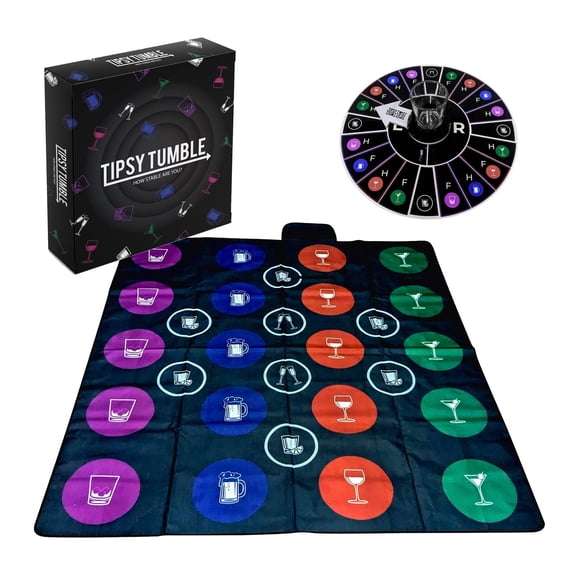 Tipsy Tumble Party Game Set with Mat Spinner & Board, 3-in-1 Fun Group Activity for Family & Friends