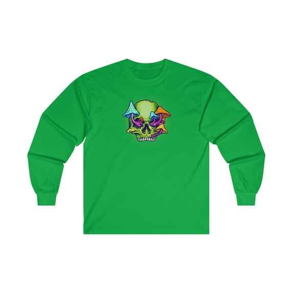 TipsyBee Shroom Skull Long Sleve Cotton Tee, Sizes S-2XL