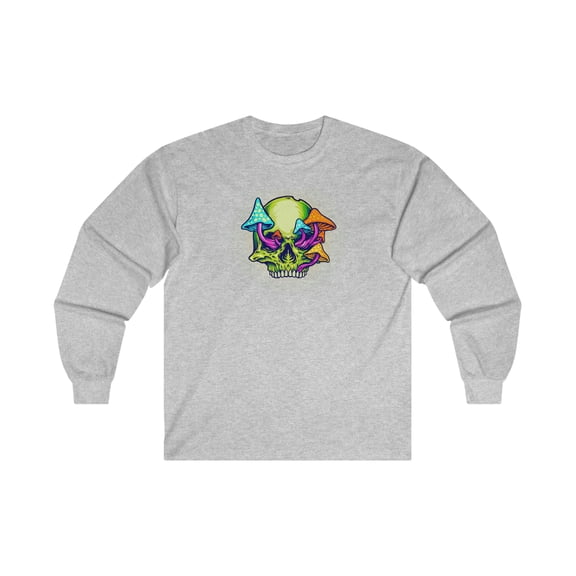 TipsyBee Shroom Skull Long Sleve Cotton Tee, Sizes S-2XL
