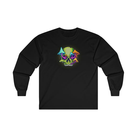 TipsyBee Shroom Skull Long Sleve Cotton Tee, Sizes S-2XL