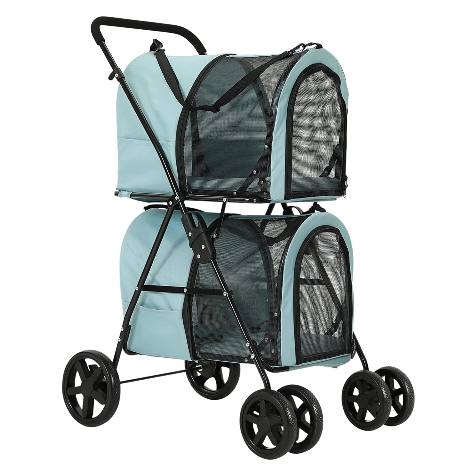 LUCKYERMORE Dog Stroller Large Cat Pet Carriers Bag Travel 4 Wheels Folding  Cage