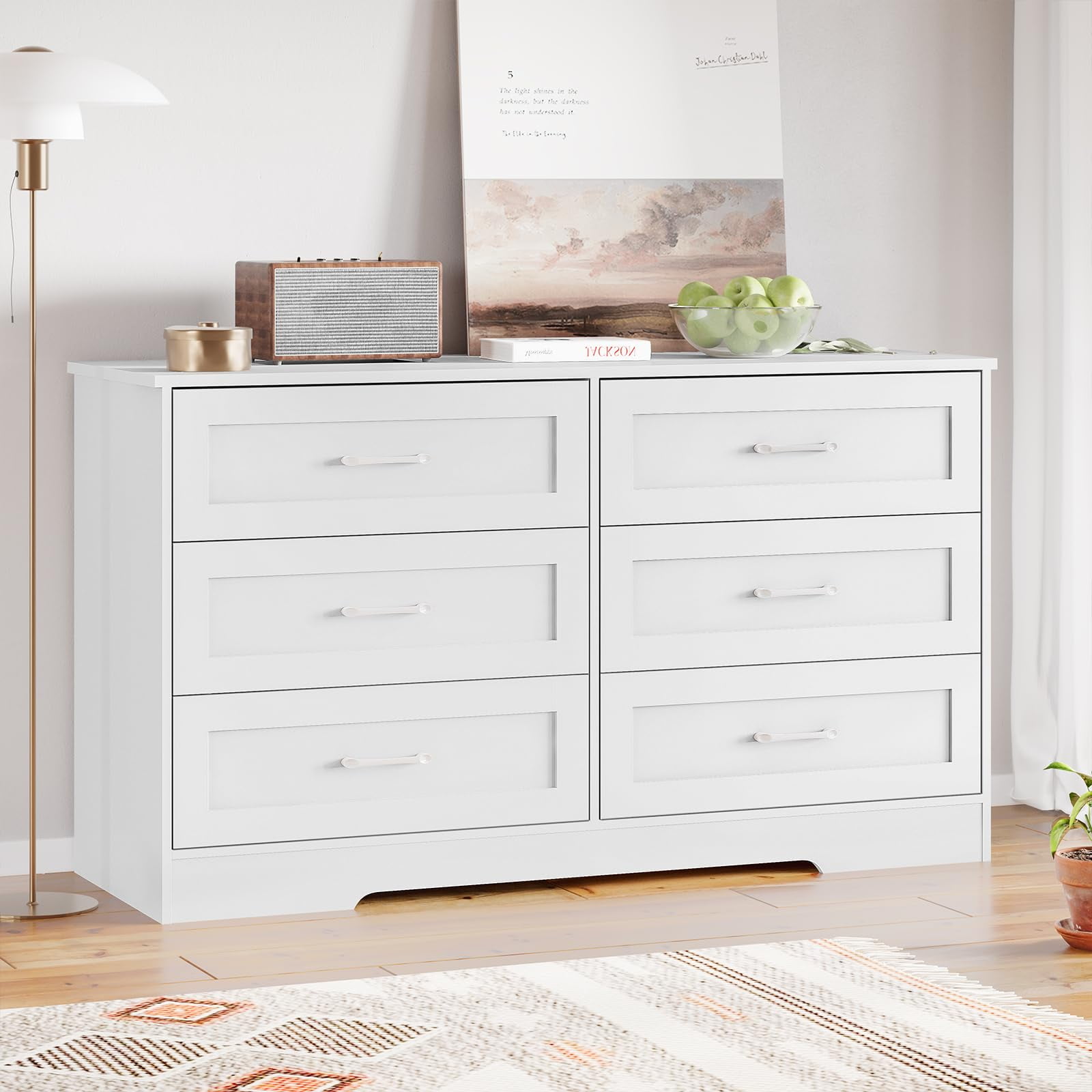 Tiptiper 6 Drawer Double Dresser, Wood Chest of Drawers, Storage