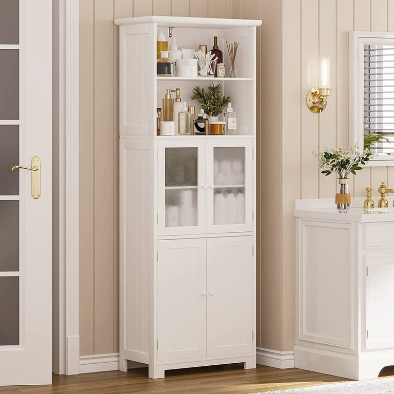 Tiptiper 64 Tall Bathroom Storage Cabinet with Door and Shelves, Linen  Cabinet, White