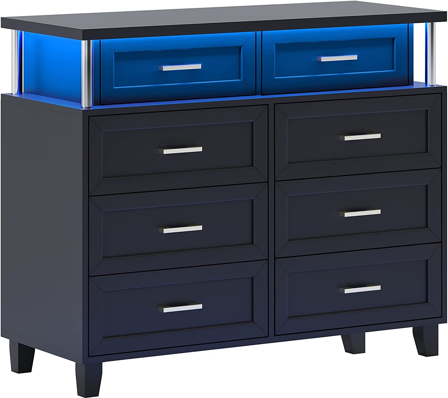 Tiptiper 8 Drawer Dresser for Bedroom, Chest of Drawers with LED Light