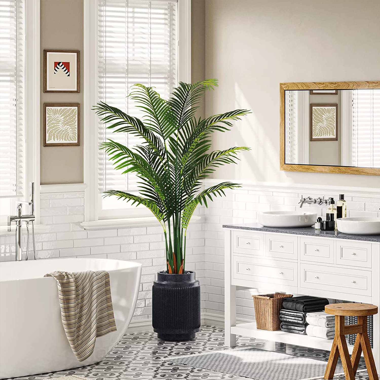 Tiptiper Artificial Palm Tree 5ft Tall Fake Palm Tree Decor with 11 Detachable Trunks Faux