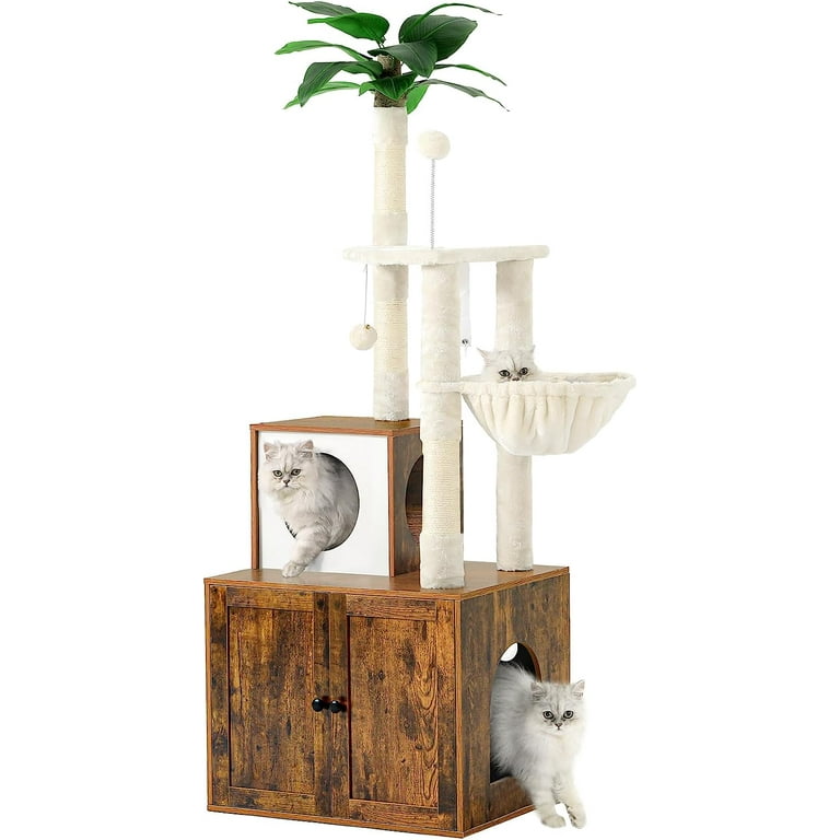 Tiptiper Cat Tree with Litter Box Enclosure 3 in 1 Modern Cat