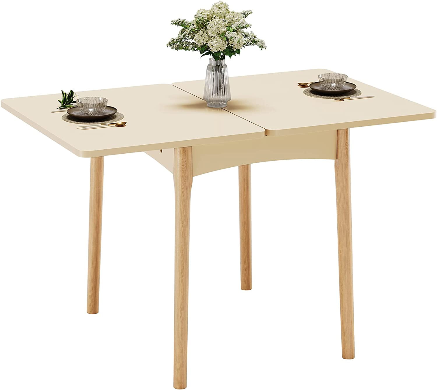 Tiptiper Folding Dining Table with Hidden Storage Space, Modern Space