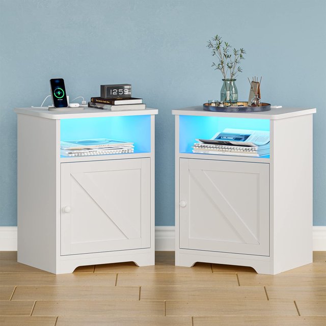 Tiptiper LED Nightstands Set of 2,Nightstand with Charging Station