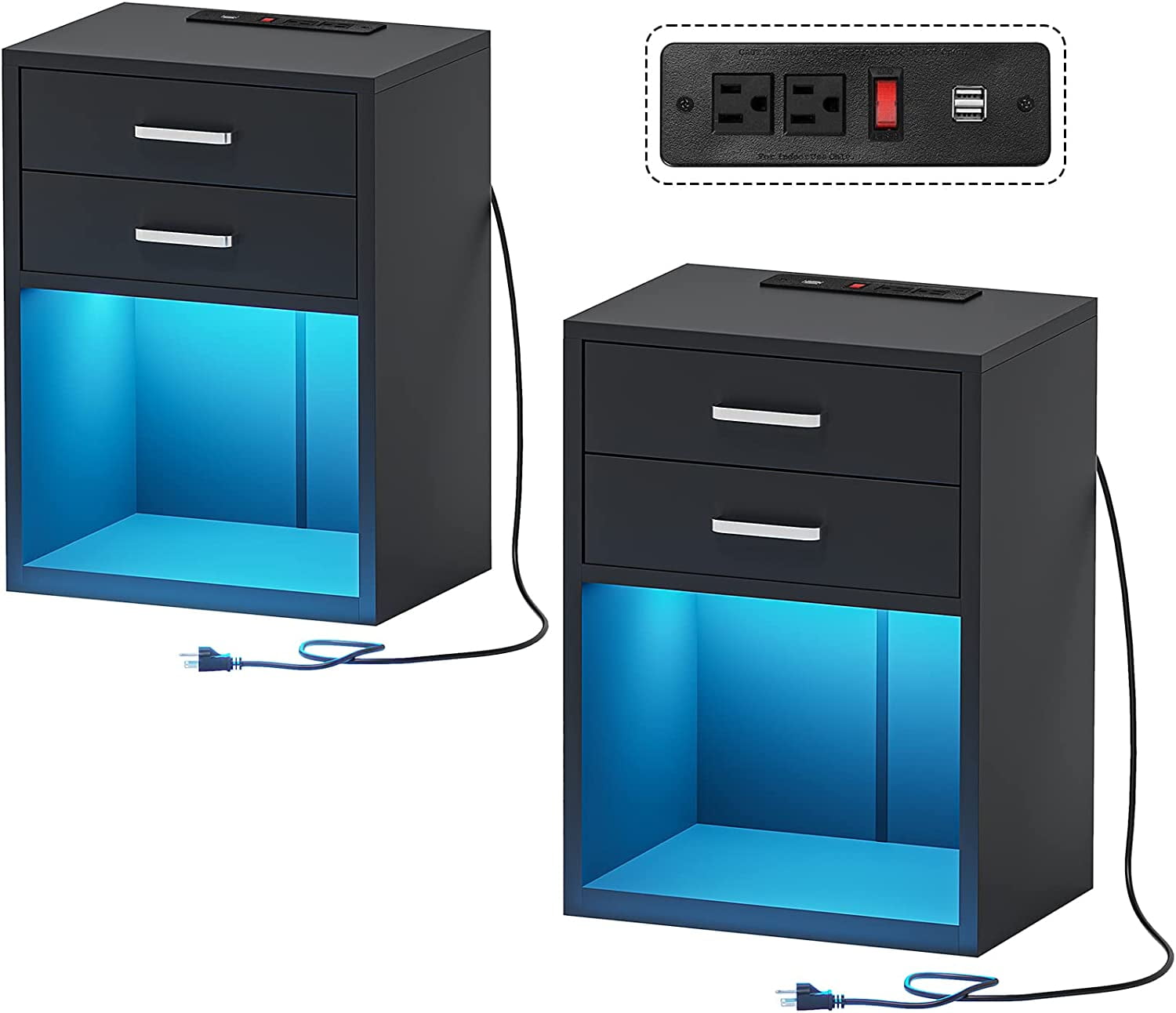 Tiptiper LED Nightstands Set of 2,Nightstand with Charging Station and