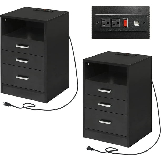Tiptiper Nightstand Set of 2, Bedside Table with Charging Station 3