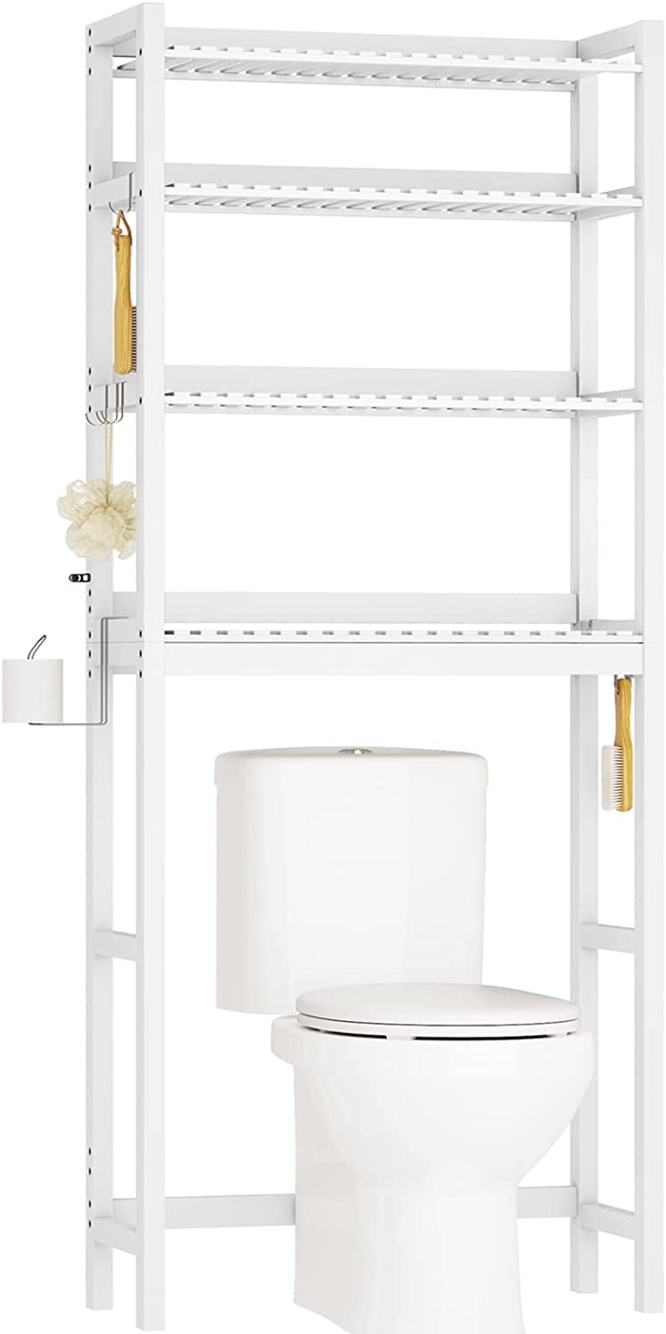  VIAGDO Over The Toilet Storage Shelf, Bamboo 4-Tier Bathroom  Space Saver Organizer Rack with Toilet Paper Holder, Freestanding Above  Toilet Stand with 4 Hooks for Bathroom, Restroom, Laundry : Home 