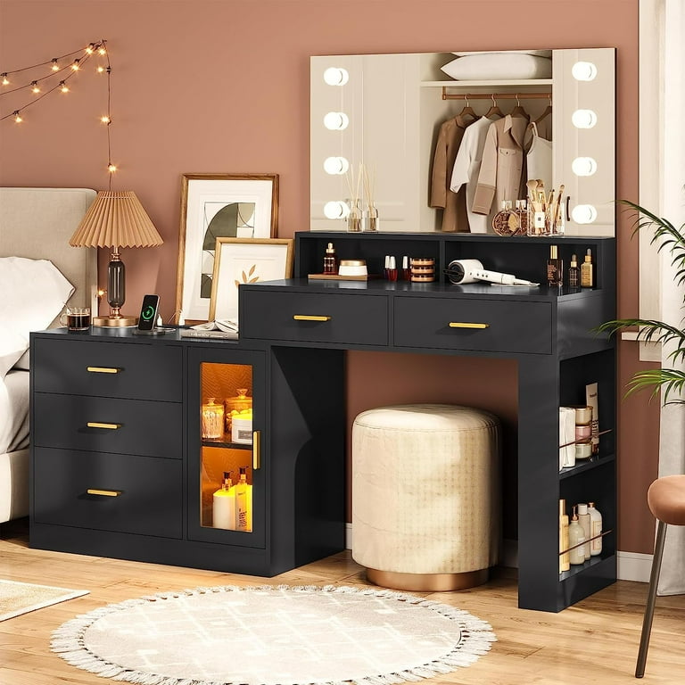 Tiptiper Vanity Desk with Lighted Mirror and Charging Station