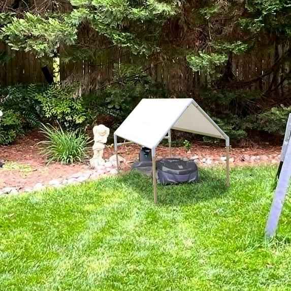 Tiptoop robot lawn mower garage, outdoor protective shed of robot lawn mower and charging station, durable rain-proof and ultraviolet-proof cover, 30 "x25 "x24 "white, suitable for outdoor lawn.