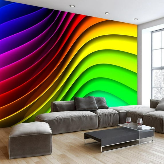 Tiptophomedecor 3D Illusion Peel and Stick Wallpaper Wall Mural - Rainbow Waves - Removable Wall Decals