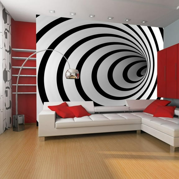 Tiptophomedecor 3D Illusion Wallpaper Wall Mural - Black And White 3D Tunnel