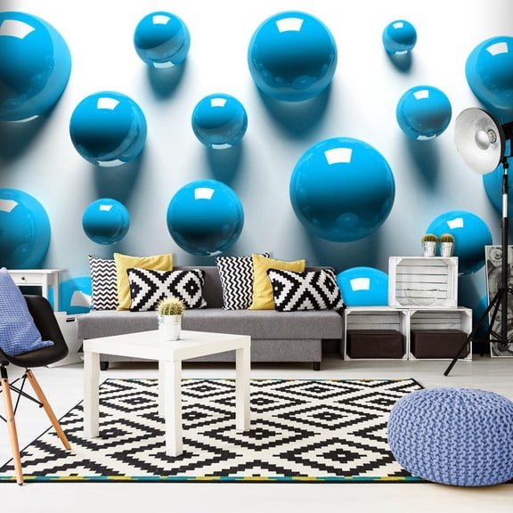 Tiptophomedecor 3D Illusion Wallpaper Wall Mural - Blue Balls