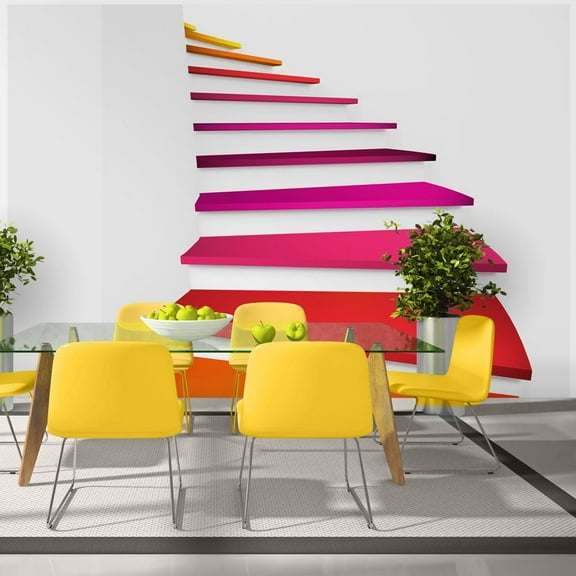 Tiptophomedecor 3D Illusion Wallpaper Wall Mural - Colorful Stairs