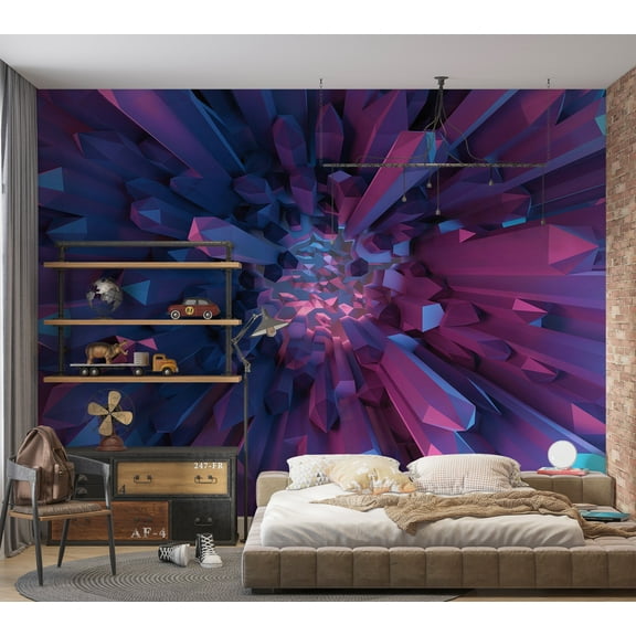 Tiptophomedecor - 3D Illusion Wallpaper Wall Mural - Crystal Geometric Fantasy