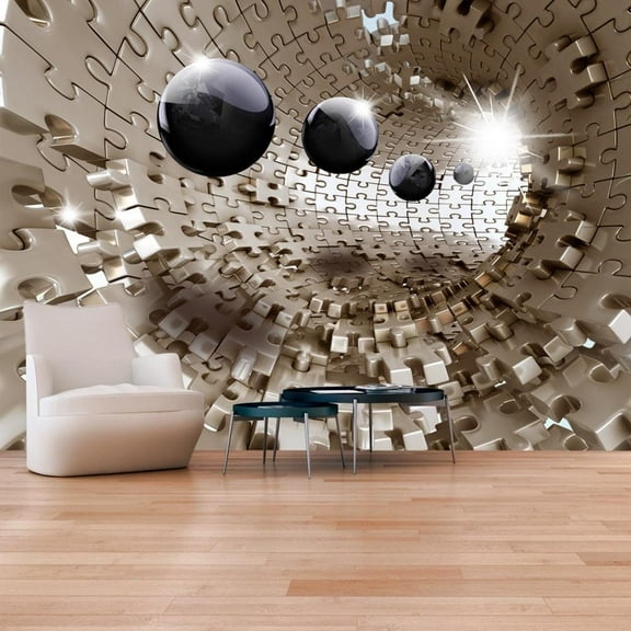 Tiptophomedecor 3D Illusion Wallpaper Wall Mural - Golden Jigsaw