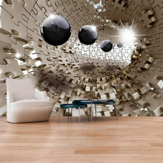 Tiptophomedecor 3D Illusion Wallpaper Wall Mural - Golden Jigsaw
