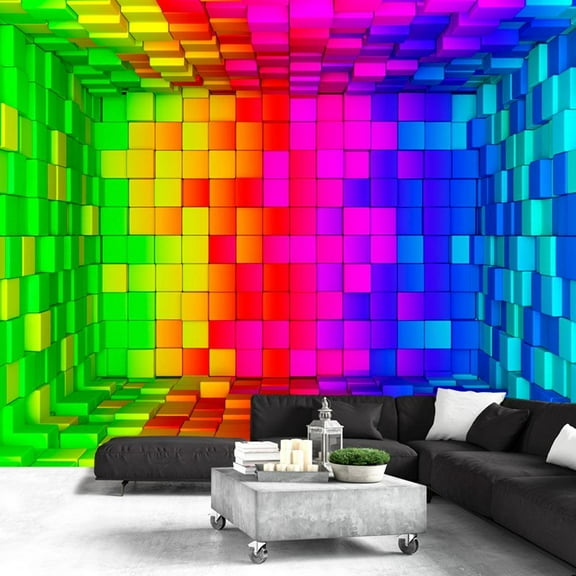 Tiptophomedecor 3D Illusion Wallpaper Wall Mural - Rainbow Cube