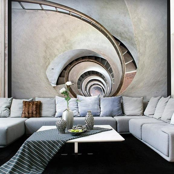 Tiptophomedecor 3D Illusion Wallpaper Wall Mural - White Spiral Stairs