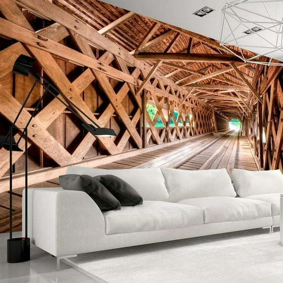 Tiptophomedecor 3D Illusion Wallpaper Wall Mural - Wooden Bridge