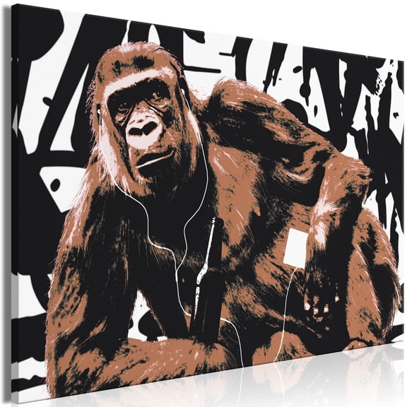Tiptophomedecor Abstract Canvas Wall Art - Pop Art Monkey Narrow Brown - Stretched & Framed Ready To Hang Art