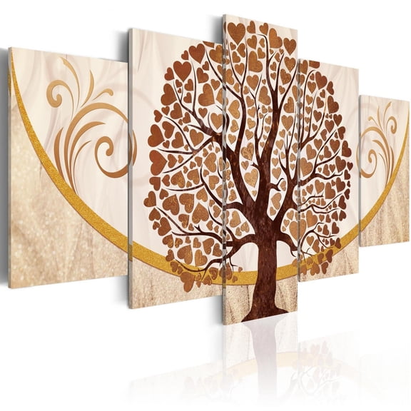 Tiptophomedecor Abstract Canvas Wall Art - The Golden Tree Of Love - Stretched & Framed Ready To Hang Art