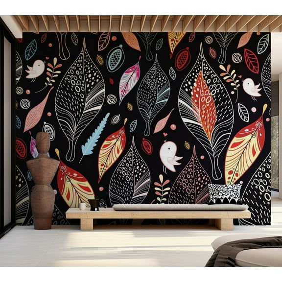 Tiptophomedecor Abstract Wallpaper Wall Mural - Autumn Leaves On Black Background