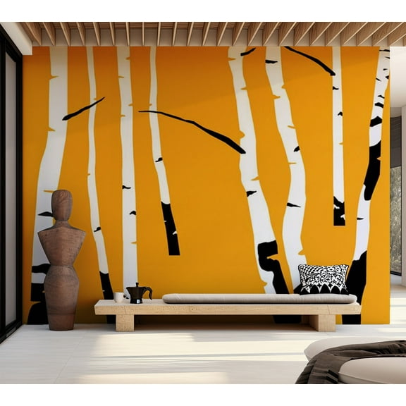 Tiptophomedecor Abstract Wallpaper Wall Mural - Birches On The Orange Background