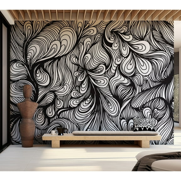 Tiptophomedecor Abstract Wallpaper Wall Mural - Black And White Retro Style