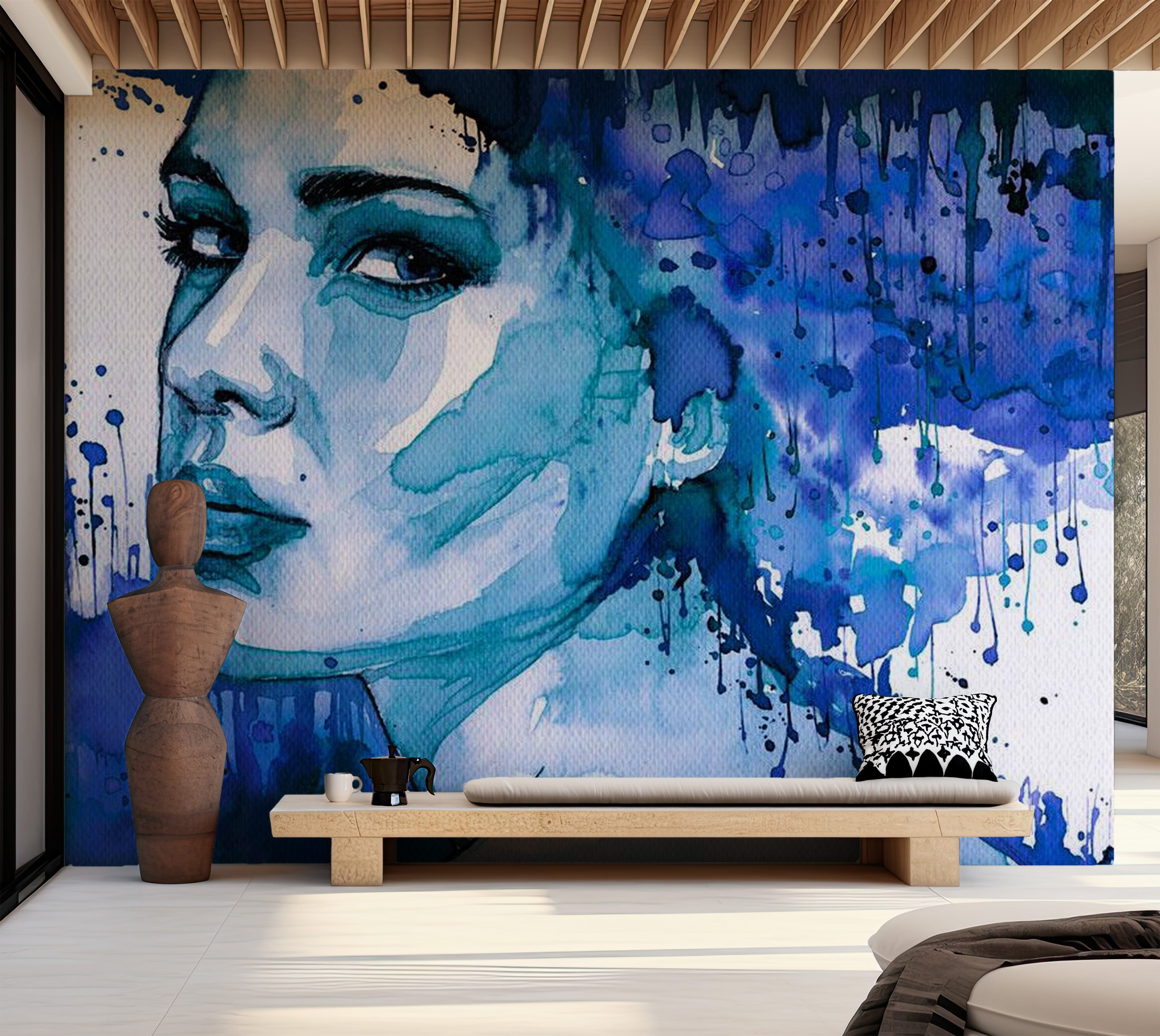 Tiptophomedecor Abstract Wallpaper Wall Mural - Blue Lady - Walmart.com