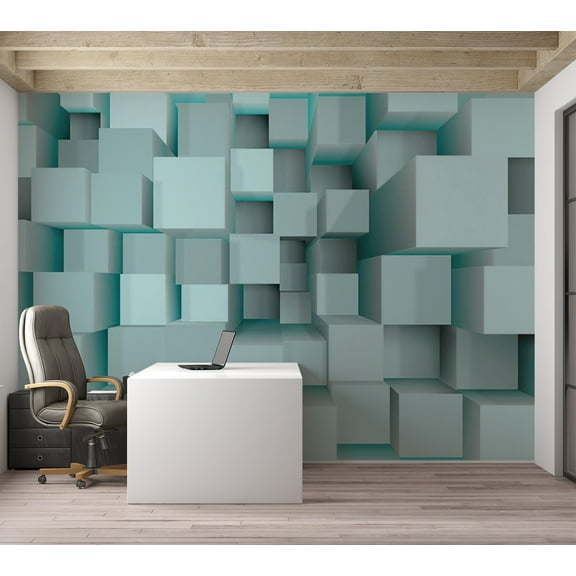 Tiptophomedecor Abstract Wallpaper Wall Mural - Blue Puzzle