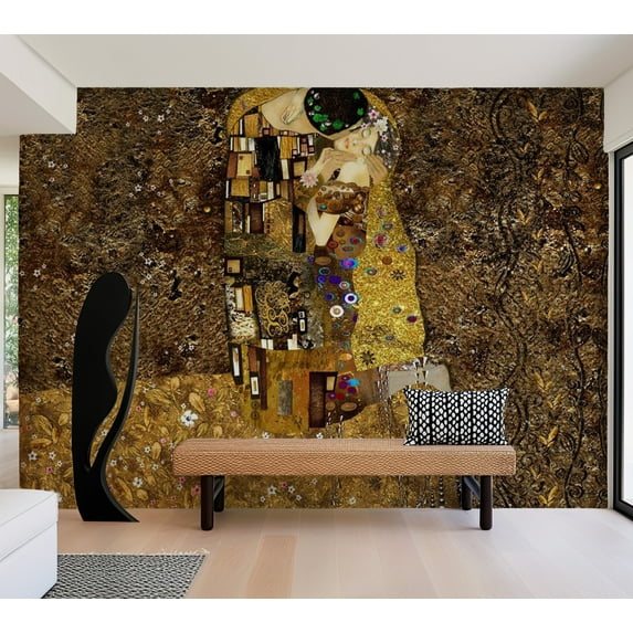 Tiptophomedecor Abstract Wallpaper Wall Mural - Klimt Inspiration: Golden Kiss