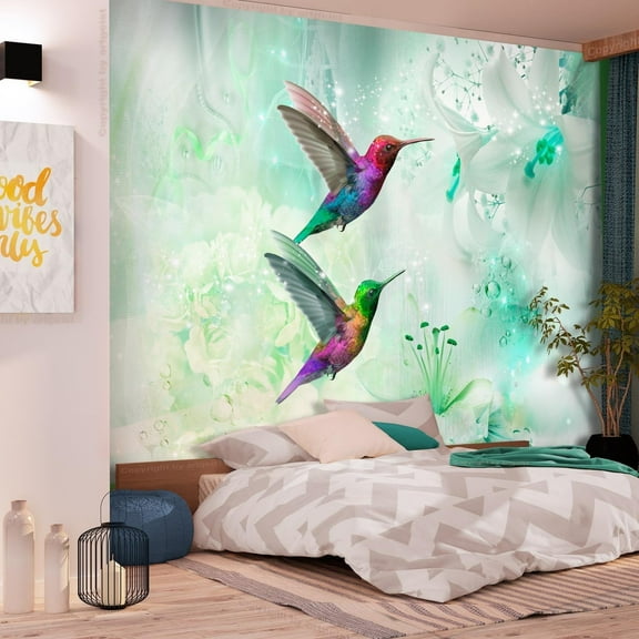 Tiptophomedecor Animal Wallpaper Wall Mural - Colourful Hummingbirds Green