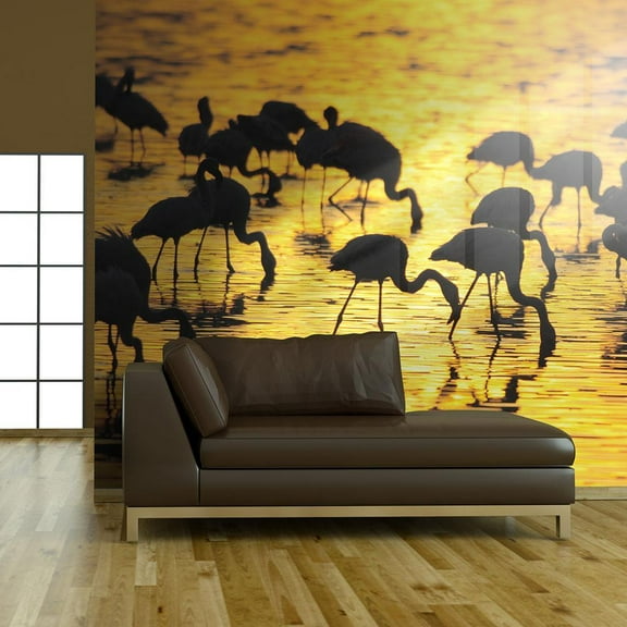 Tiptophomedecor Animal Wallpaper Wall Mural - Kenya: Flamingos By The Lake Nakuru