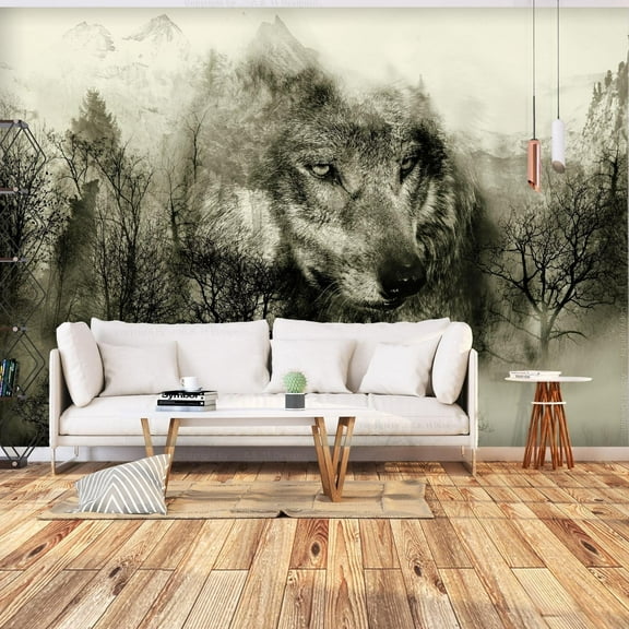 Tiptophomedecor Animal Wallpaper Wall Mural - Mountain Predator Beige