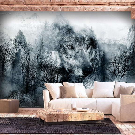 Tiptophomedecor Animal Wallpaper Wall Mural - Mountain Predator Black And White