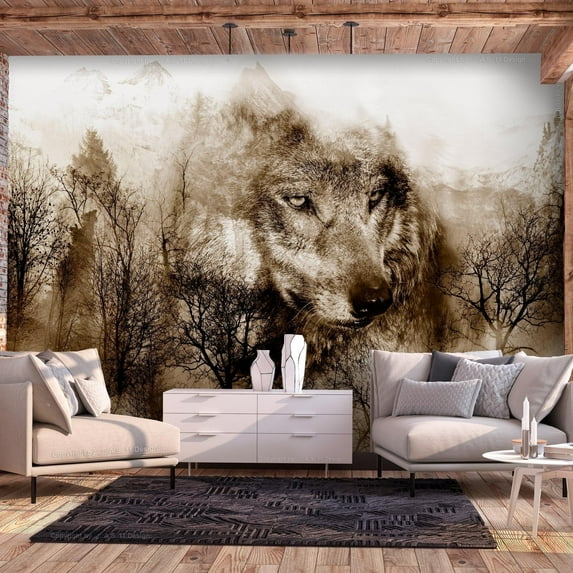 Tiptophomedecor Animal Wallpaper Wall Mural - Mountain Predator Brown