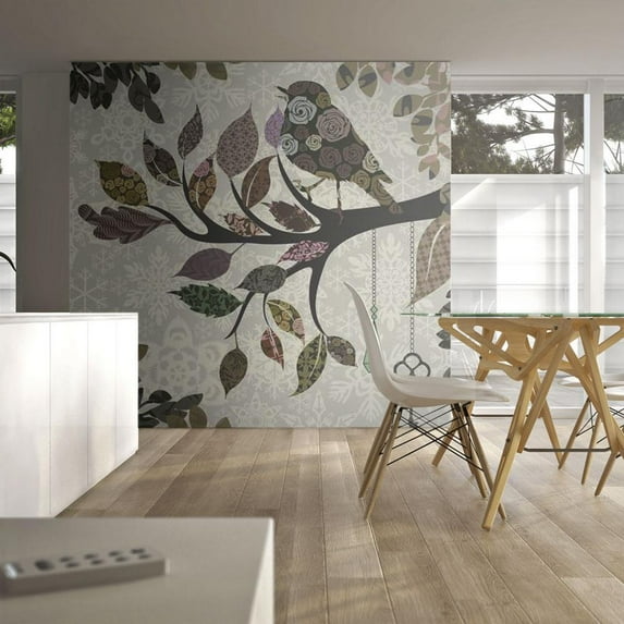 Tiptophomedecor Animal Wallpaper Wall Mural - Tree Branch With Bird Patchwork