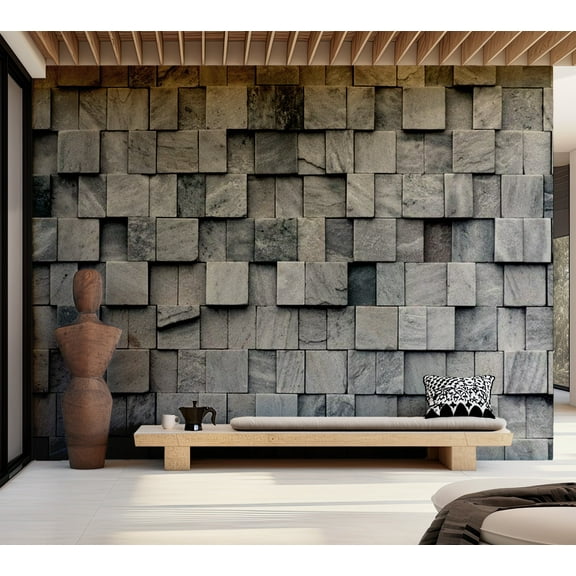 Tiptophomedecor Background & Patterns Wallpaper Wall Mural - Abstract Stacked Stone Cubes