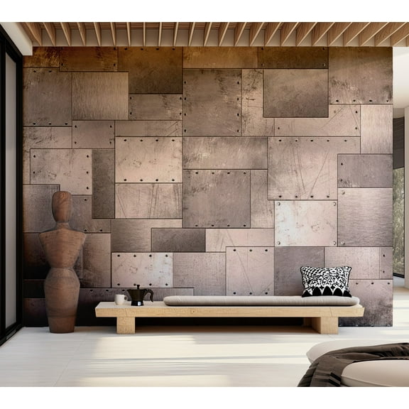 Tiptophomedecor Background & Patterns Wallpaper Wall Mural - Industrial Bronze Metal Plates
