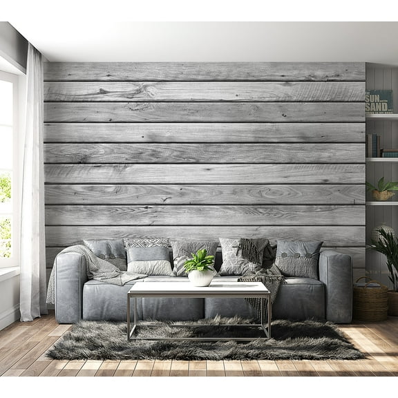 Tiptophomedecor Background & Patterns Wallpaper Wall Mural - Plain Grey Washed Wooden Planks