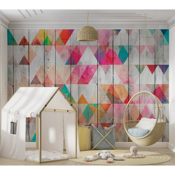 Tiptophomedecor Background & Patterns Wallpaper Wall Mural - Rainbow Triangles on Wood